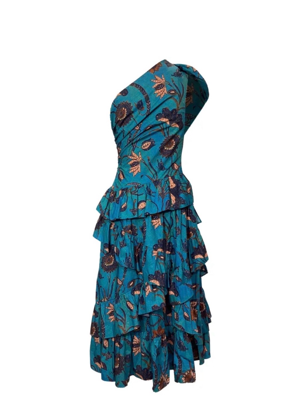 Ulla Johnson Teal Floral Tiered Ruffle Dress
